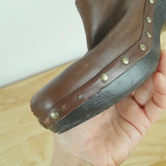 Vintage Size 8 Clogs Mules Brown Leather Studded Chunky Heel Y2K Boho Cherokee - Picture 12 of 12
